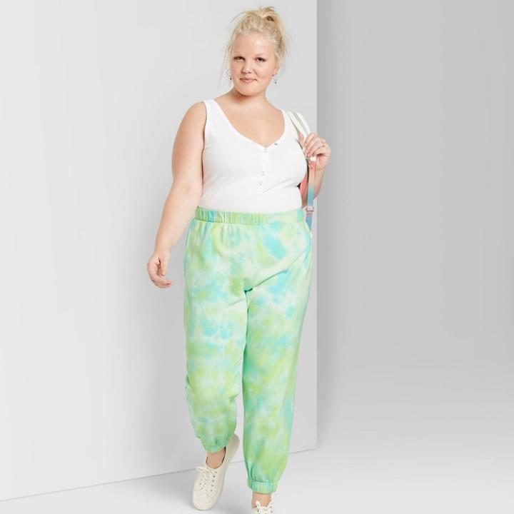Women's Plus Size High-rise Tie-dye Sweatpants - Wild Fable Green 1x, Women's,