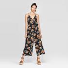 Women's Floral Print Sleeveless V-neck Wrap Jumpsuit - Xhilaration Black