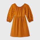 Women's 3/4 Sleeve Eyelet Babydoll Dress - A New Day Orange