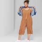 Women's Striped Plus Size Strappy Scoop Neck Pleated Knit Jumpsuit - Wild Fable Yellow