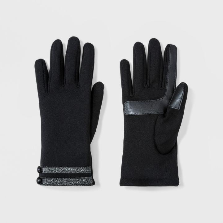Isotoner Women's Two Button Band With Smart Touch Unlined Gloves - Black