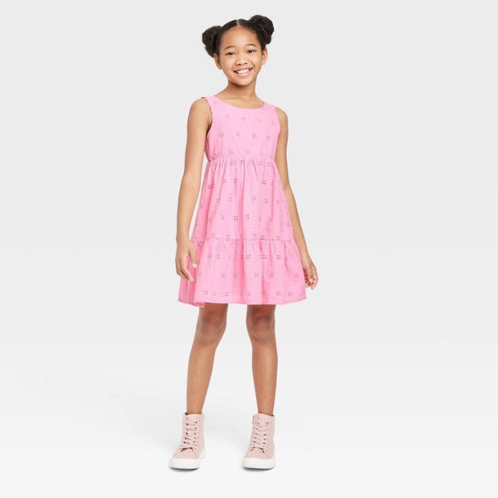 Girls' Sleeveless Eyelet Tiered Dress - Cat & Jack Bright Pink