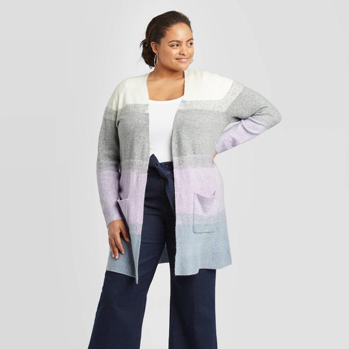 Women's Plus Size Striped Long Sleeve Open Layered Cardigan - A New Day 1x, Women's, Size: 1xl,