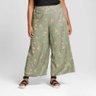 Women's Plus Size Floral Palazzo Pants - Ava & Viv Olive
