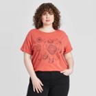 Fifth Sun Women's Plus Size Crystals Rolled Cuff Short Sleeve Graphic T-shirt (juniors') - Red Brick 1x, Women's,