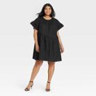 Women's Plus Size Ruffle Short Sleeve Dress - Who What Wear Jet Black