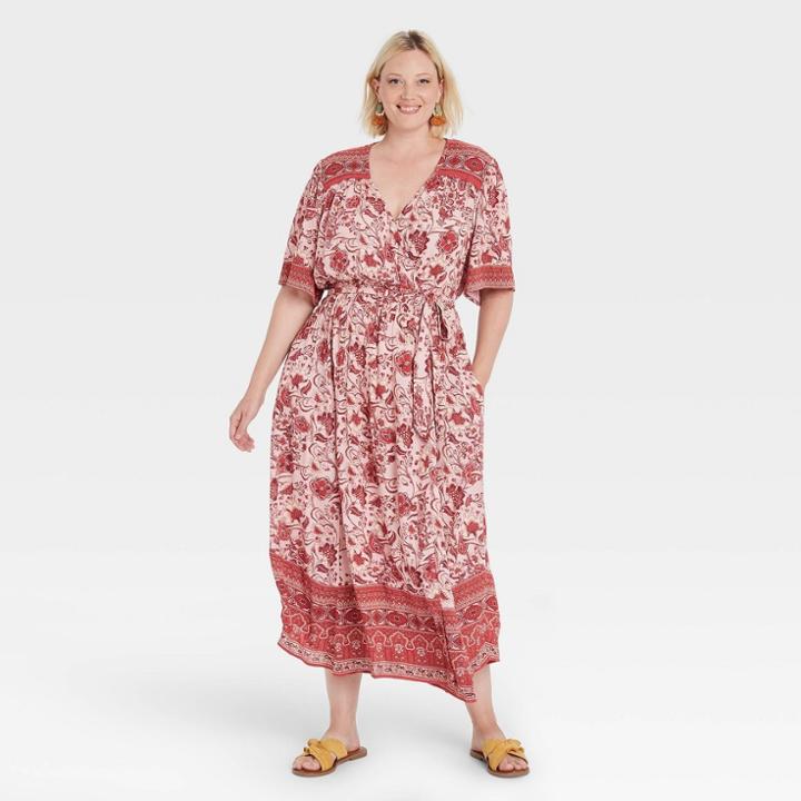 Women's Plus Size Short Sleeve Wrap Dress - Knox Rose Pink Floral