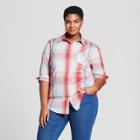 Women's Plus Size Plaid Button-down Long Sleeve Shirt - Ava & Viv Red