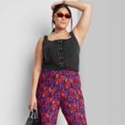 Women's Denim Lace-front Corset Tank Top - Wild Fable Black Wash
