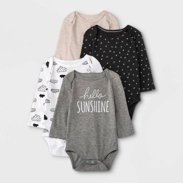 Baby 4pk Long Sleeve Bodysuit - Cloud Island Black/white Newborn