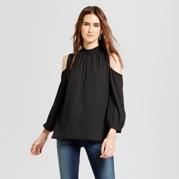 Eclair Women's Cold Shoulder Ruffle Neck Top - Clair Black