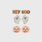 No Brand Halloween Ghost Pumpkin And Hey Boo Stud Earring Trio Set - Rose Gold