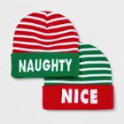 Ugly Stuff Holiday Supply Co. Women's Naughty & Nice 2pk Beanie Set - Green/red - One Size, Women's, Red Green