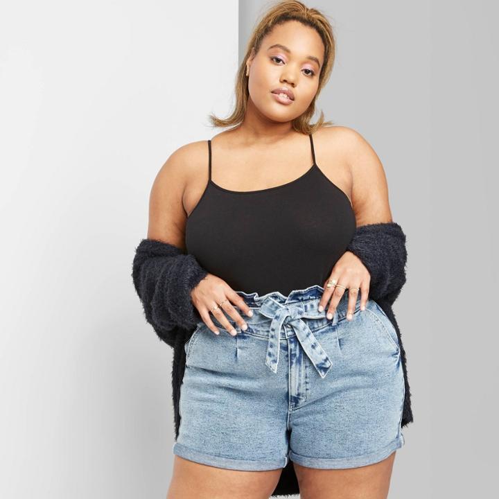 Women's Plus Size High-rise Belted Paperbag Waist Jean Shorts - Wild Fable Light Wash 2x, Women's, Size: