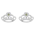 Journee Collection 1/10 Ct. T.w. Round-cut Cz Pave-set Polished Crown Stud Earrings In Sterling Silver - Green, Girl's