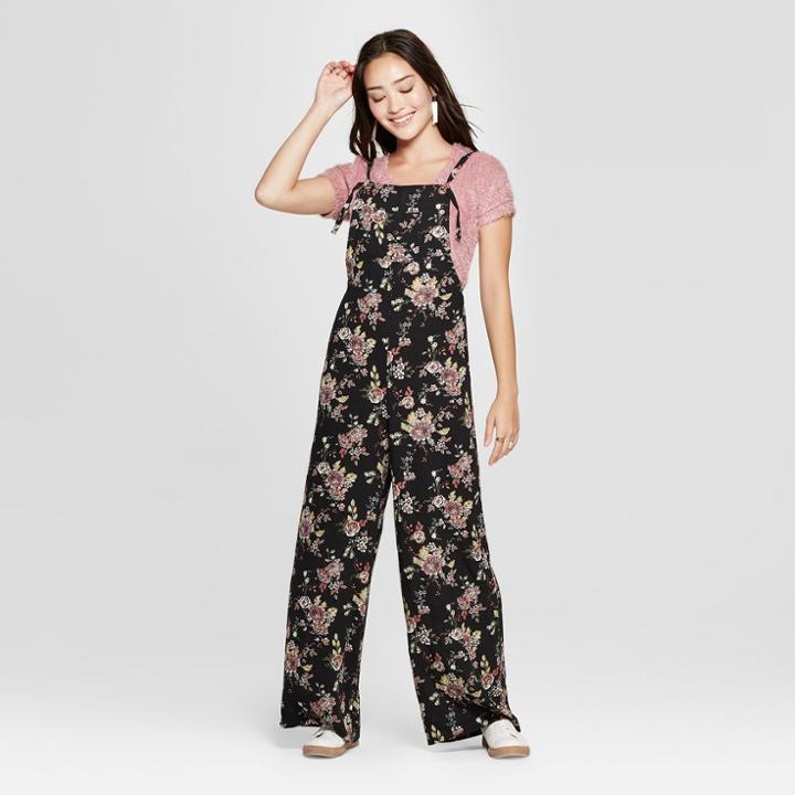 Women's Strappy Floral Jumpsuit - Xhilaration Black/rust