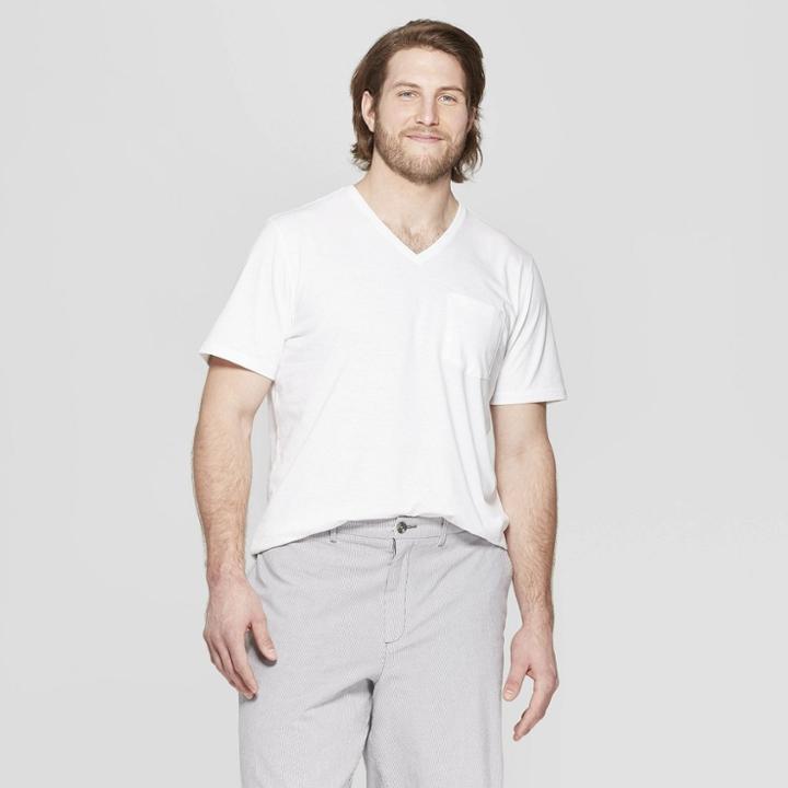 Men's Tall Standard Fit Short Sleeve Elevated Ultra-soft V-neck T-shirt - Goodfellow & Co White