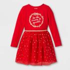 Girls' Christmas Season To Sparkle Long Sleeve Dress - Cat & Jack Red