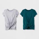 Girls' 2pk Front Tie Knot T-shirt - Art Class Green/heather Gray