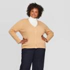 Women's Plus Size Long Sleeve Light Weight Rib Cardigan - A New Day Camel