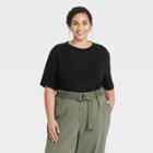 Women's Plus Size Short Sleeve Linen T-shirt - A New Day Black