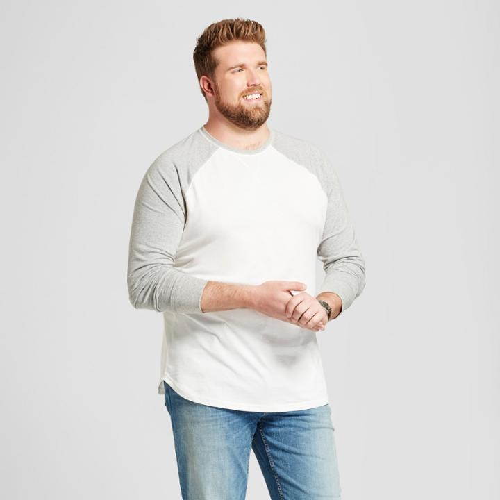 Men's Big & Tall Standard Fit Long Sleeve Baseball T-shirt - Goodfellow & Co White
