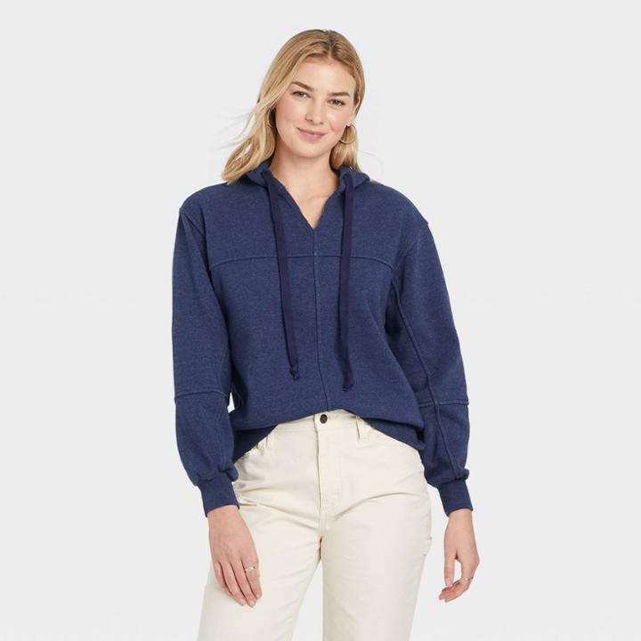 Women's Patchwork Hooded Sweatshirt - Universal Thread Blue