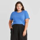 Women's Plus Size Short Sleeve Rib T-shirt - A New Day Blue