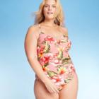 Women's Plus Size Island Escape V-wire One Piece Swimsuit - Kona Sol Pink Floral 14w, Women's,