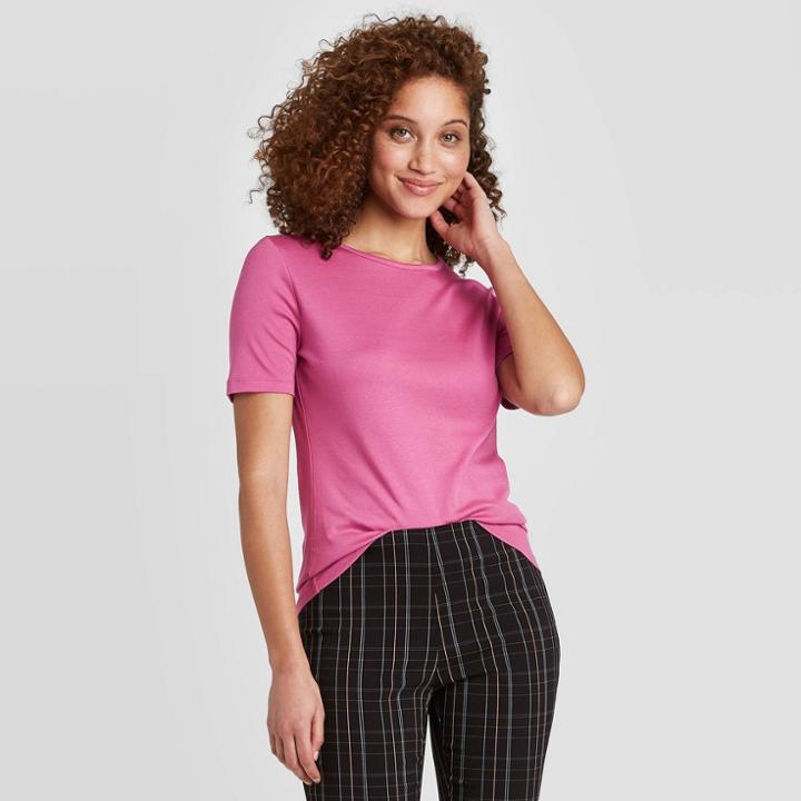 Women's Slim Fit Short Sleeve Fitted T-shirt - A New Day Purple