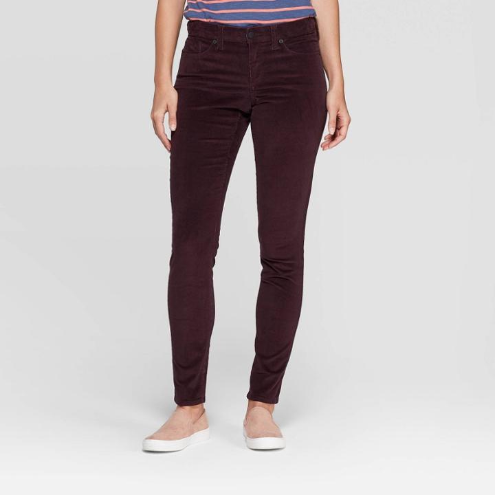 Petitewomen's Corduroy Mid-rise Skinny Jeans - Universal Thread Burgundy 8 Short, Women's, Red