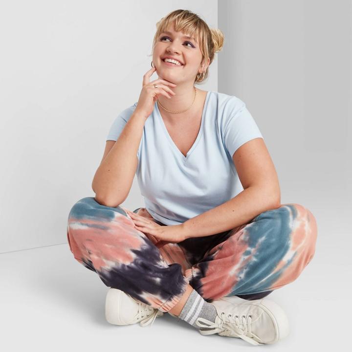 Women's Plus Size Short Sleeve V-neck Cropped T-shirt - Wild Fable Blue 1x, Women's,