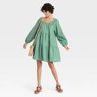 Women's Puff Long Sleeve Tiered Dress - Universal Thread Green