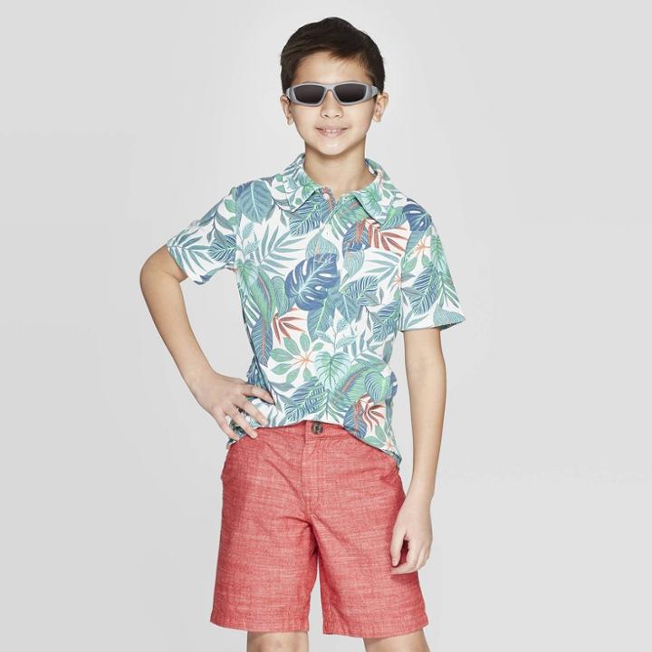 Boys' Short Sleeve Tropical Print Polo Shirt - Cat & Jack Green