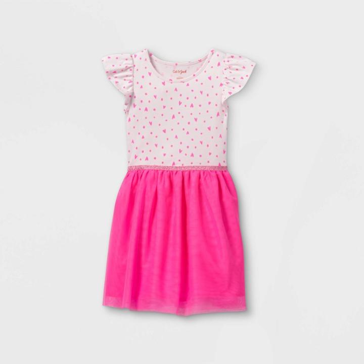 Girls' Heart Print Tulle Short Sleeve Dress - Cat & Jack Pink