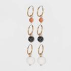 Semi-precious Black Howlite, White Howlite & Moonstone Multi Hoop Earring Set - Universal Thread , Women's,