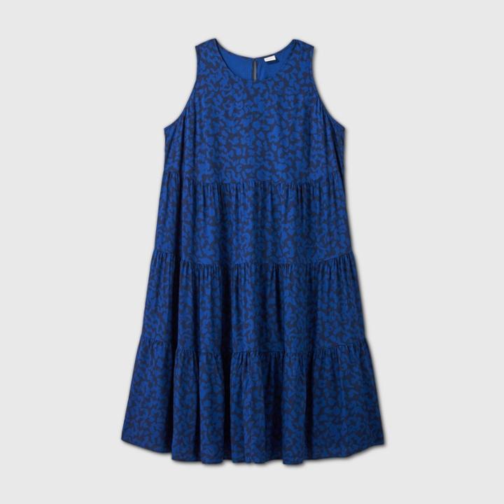 Women's Plus Size Leopard Print Sleeveless Tiered Dress - A New Day Blue
