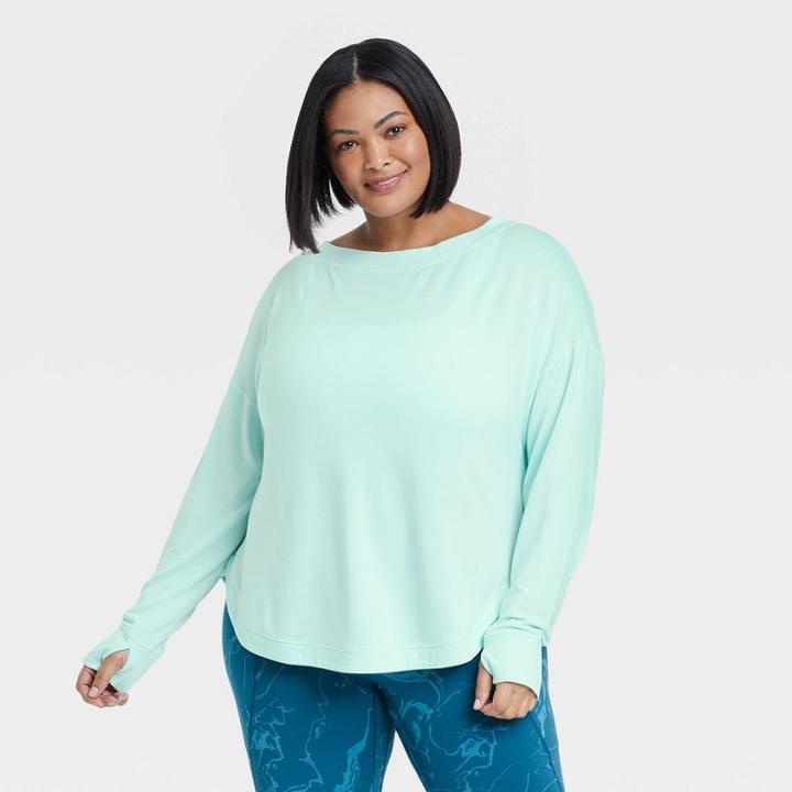 Women's Plus Size Super Soft Modal Sweatshirt - All In Motion Aqua Green