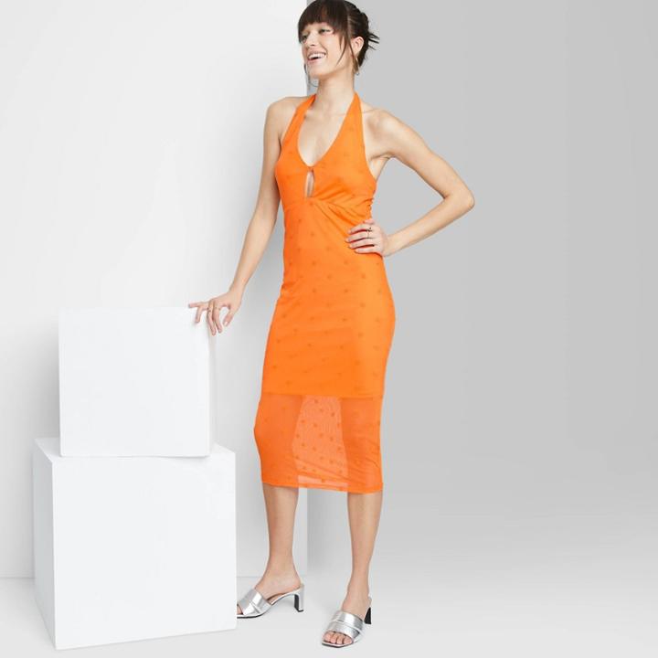 Women's Sleeveless Cut Out Embroidered Mesh Dress - Wild Fable Orange