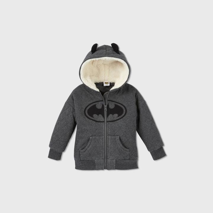 Warner Bros. Toddler Boys' Batman Sherpa Lined Quilted Fleece Zip-up Sweatshirt - Gray