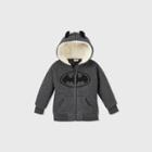 Warner Bros. Toddler Boys' Batman Sherpa Lined Quilted Fleece Zip-up Sweatshirt - Gray