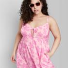 Women's Plus Size Sleeveless Tie-front Fit & Flare Woven Dress - Wild Fable Light Pink Floral