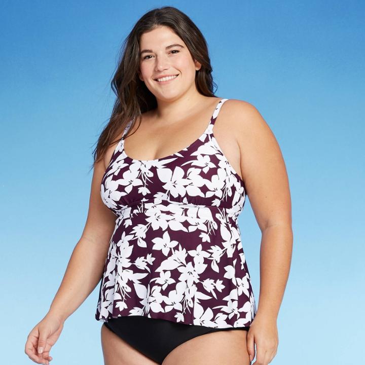 Women's Plus Size Scoop Neck Adjustable Tankini Top - Kona Sol Burgundy