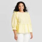 Women's Plus Size 3/4 Sleeve Crewneck Embroidered Ruffle Top - Universal Thread Yellow 1x, Women's,