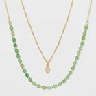 14k Gold Dipped Cubic Zirconia Aventurine Beaded Necklace - A New Day Green