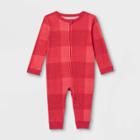 No Brand Baby Buffalo Check Plaid Flannel Matching Family Pajama Union Suit - Red