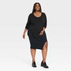 Women's Plus Size Long Sleeve Scoop Neck T-shirt - Ava & Viv Black