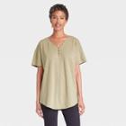 Women's Short Sleeve Henley Tunic T-shirt - Knox Rose Khaki
