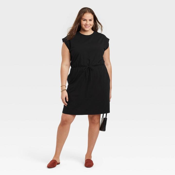 Women's Plus Size Sleeveless Extended Shoulder A-line Dress - A New Day Black