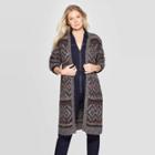 Women's Long Sleeve Open Neck Jacquard Duster Sweater -universal Thread Black S, Women's,